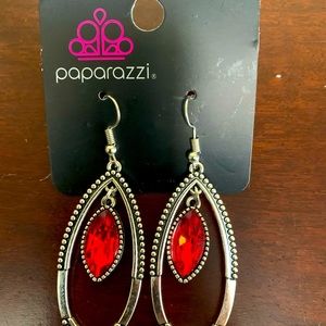 Set of Paparazzi silver tone necklace (ruby red stone) with matching earrings